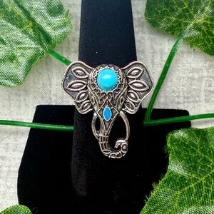 NWT Adjustable Boho Elephant Ring w/Faux Turquoise Accents 🐘